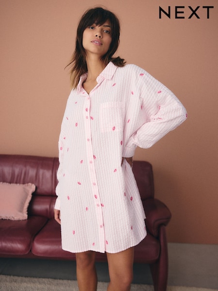 Roz buze - 100% Cotton Textured Nightshirt (E89481) | 204 LEI