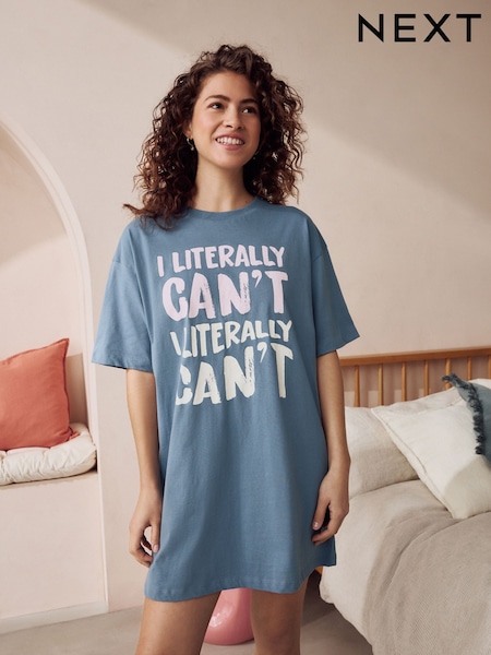 Slogan albastru - 100% Cămașă de noapte din bumbac (E89484) | 102 LEI