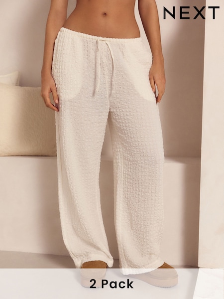 Ecru/Khaki Textured Cotton Pyjama Bottoms 2 Pack (E89486) | R$ 315