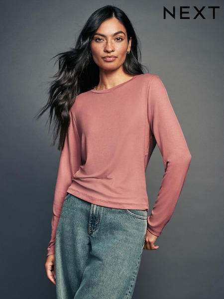Rosa - Weiches geripptes Shirt mit langen Ärmeln und TENCEL™ Lyocell (E89488) | 9 €