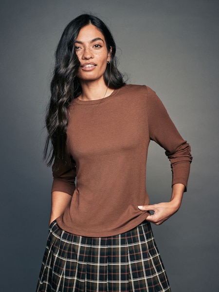 Rust Brown Soft Touch Ribbed Long Sleeve T-Shirt with TENCEL™ Lyocell (E89489) | AED36