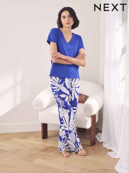 Cobalt Blue Leaf 100% Cotton Short Sleeve Pyjamas (E89515) | €22.50