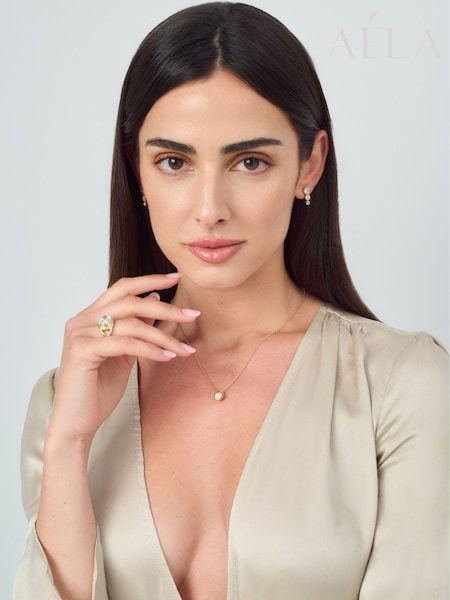 Aela Gold Tone Diamond Simulants Tier Drop Earrings (E89526) | AED108
