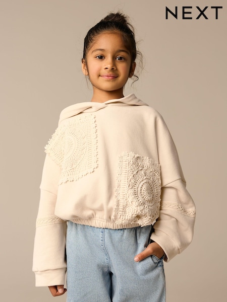 Neutral Crochet Elasticated Hoodie (3-16yrs) (E89570) | AED91 - AED117