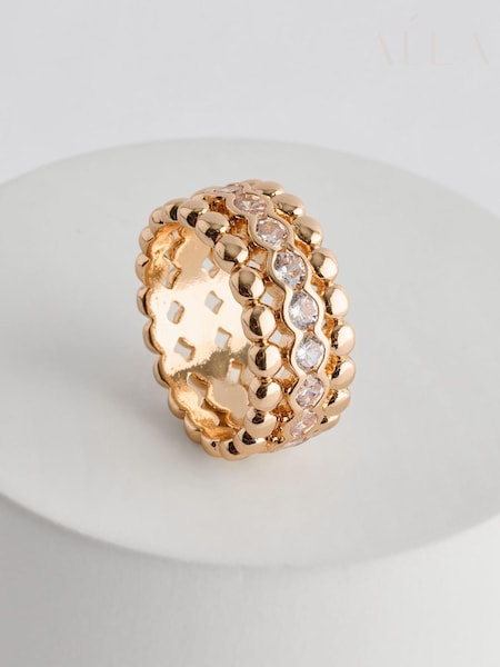 Aela Gold Tone Diamond Simulants Triple Stack Ring (E89589) | €14