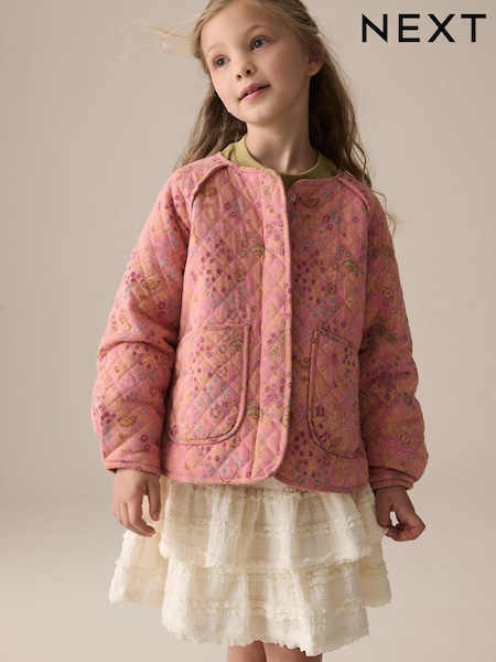ורוד - Floral Print Quilted Jacket (3-16yrs) (E89606) | ‏92‏₪ - ‏117‏ ₪