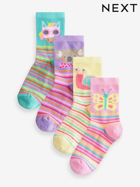 Pink, Violett und Grün - 4 Pack Cotton Rich Character Ankle Socks (E89686) | 9 € - 12 €