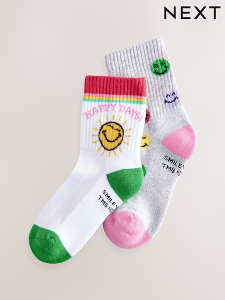 Blanco/Gris - SmileyWorld® Cushioned Sole Socks 2 Pack (E89690) | 8 € - 9 €