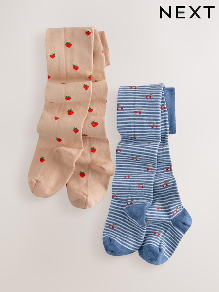 Blau und Neutralbraun - 2 Pack Cotton Rich Strawberry and Cherry Tights (E89768) | 13 € - 16 €