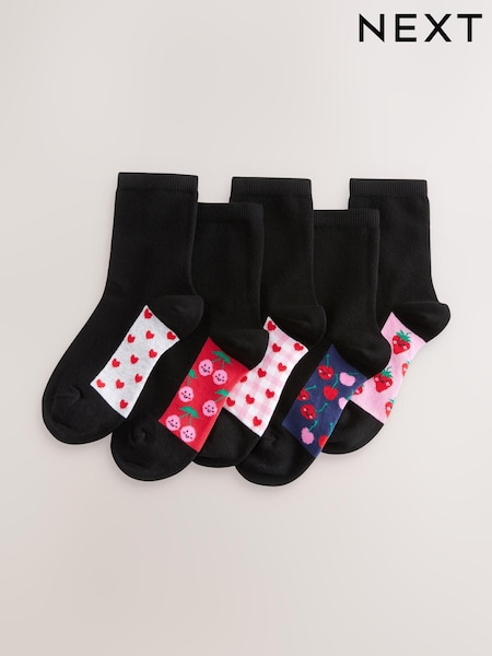Negro con fruta - 5 Pack Cotton Rich Footbed Ankle School Socks (E89770) | 10 € - 12 €