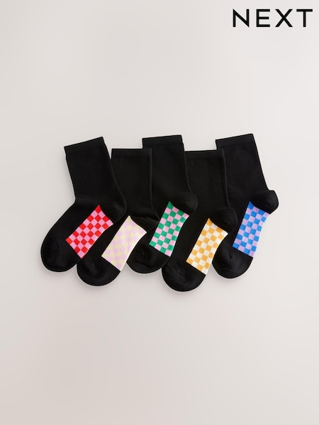 Tablero de ajedrez negro - 5 Pack Cotton Rich Footbed Ankle School Socks (E89773) | 10 € - 12 €