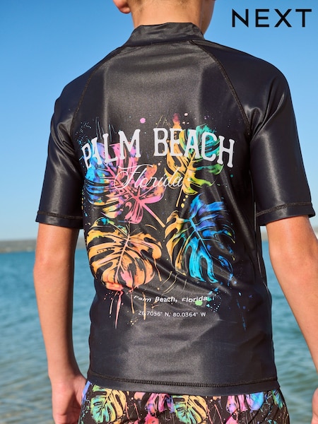 Black Print Short Sleeve Rash Vest (1.5-16yrs) (E89785) | €13 - €22.50