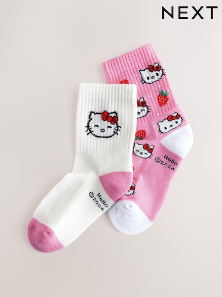 Pink/White 2 Pack Cotton Rich Hello Kitty Ankle Socks (E89815) | 27 QAR - 32 QAR