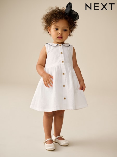 White Sleeveless Collar Summer Dress (3mths-10yrs) (E89858) | €19 - €24