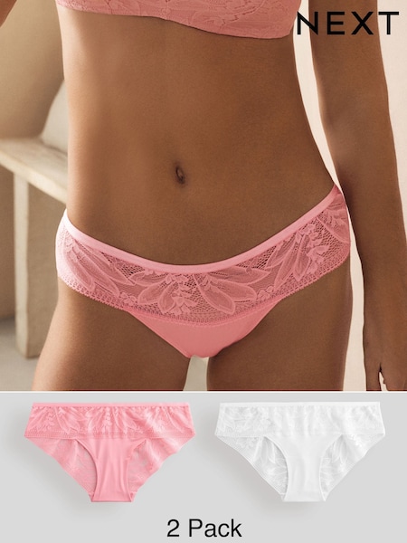 Коралловый/розовый - Microfibre & Lace Knickers 2 Pack (E89879) | €18