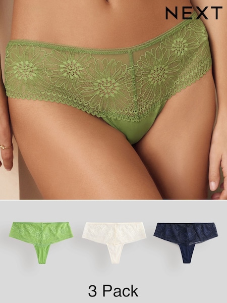Зеленый/Cream/темно-синий - Floral Lace Knickers 3 Pack (E89881) | €26