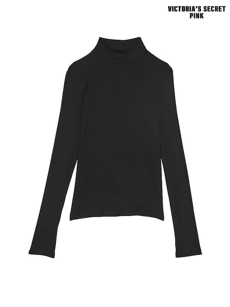 Victoria's Secret PINK Black Ribbed Mock Neck Long Sleeve T-Shirt (E89928) | €40