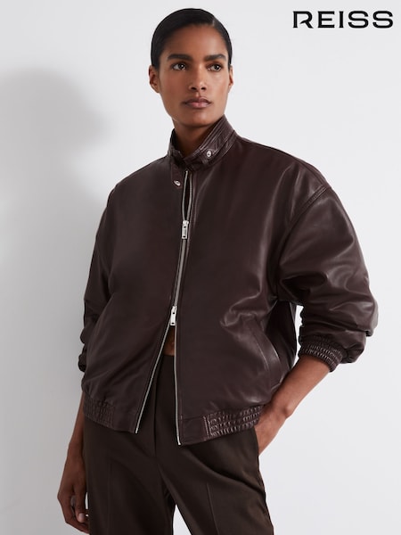 Reiss Berry Dru Atelier Leather Latched-Collar Bomber Jacket (E89941) | €255
