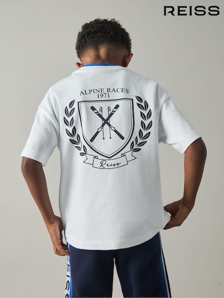 Reiss White Alsom Cotton-Jersey Alpine Races-Print T-Shirt (E89959) | €25