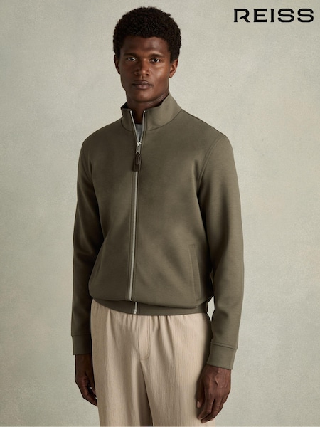 Reiss Sage Green Aston Zipped Interlock-Jersey Jacket (E89963) | €225