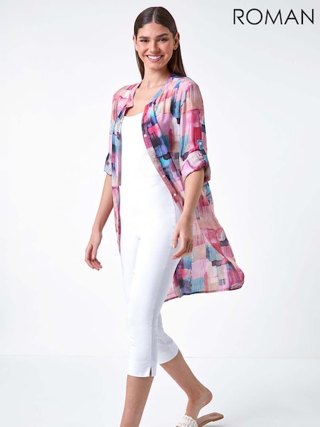Roman Pink Abstract Print Longline Blouse (E90041) | €54