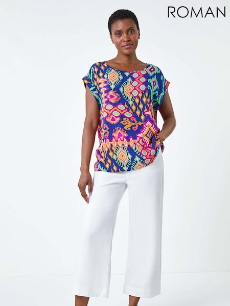 Roman Print Short Sleeve Top (E90050) | €50