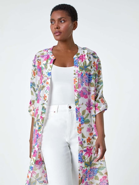 Roman Pink Floral Print Longline Shirt (E90067) | ₪239