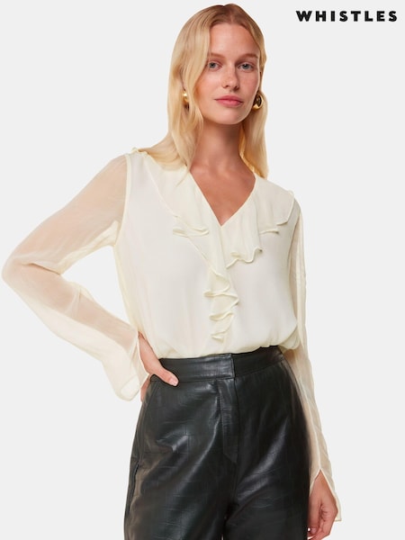 Whistles Ruffle Collar Detail White Blouse (E90072) | ‏448‏₪