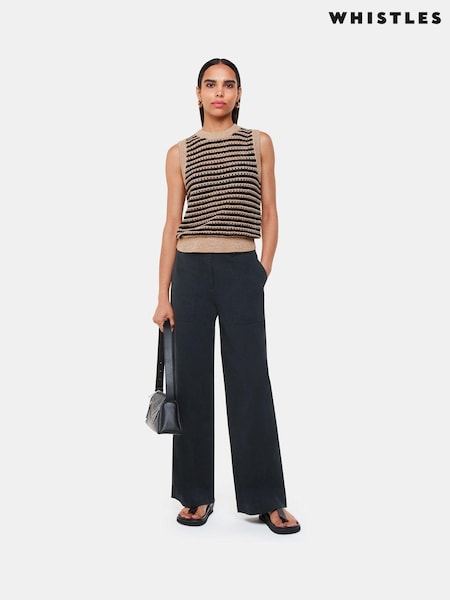 Whistles Grey Ruth Wide Leg 100% Cotton Trousers (E90077) | AED288