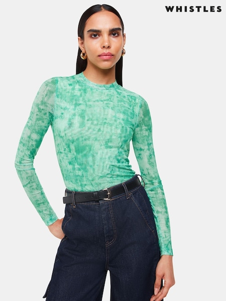 Whistles Green Brushwork Print Mesh Jersey (E90078) | €43.50