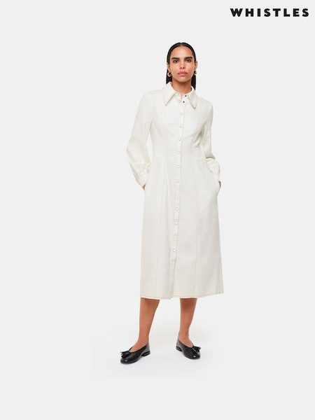 Whistles White Harlowe Denim Midi 100% Cotton Dress (E90080) | €66