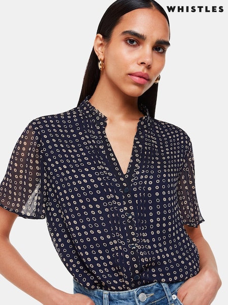 Whistles Blue Spotted Hoop Frill Blouse (E90085) | AED259