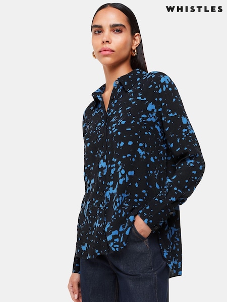Whistles Smudged Spot Print Black Shirt (E90087) | €45