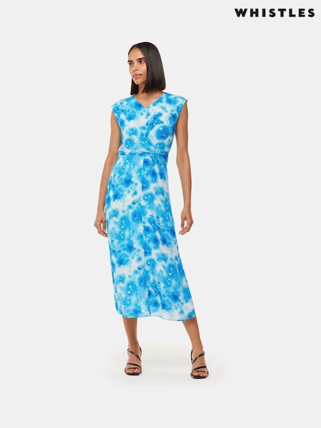 Whistles Blue Sprayed Flowers Daina Dress (E90090) | 393 QAR