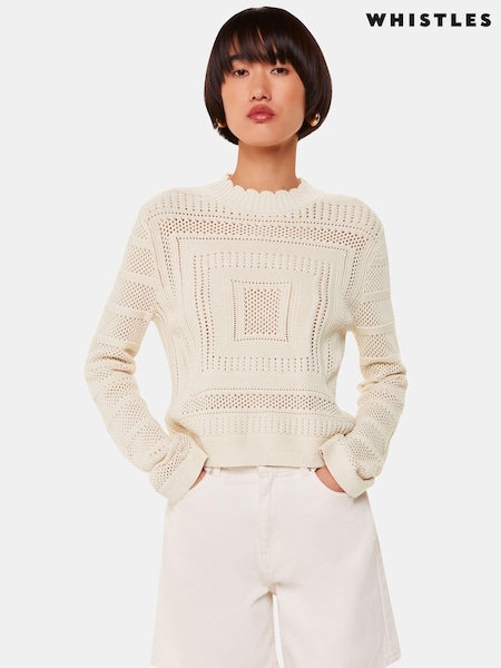 Whistles White Crochet Detail Knit 100% Cotton Jumper (E90094) | AED375