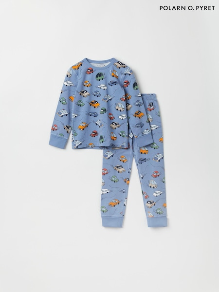Polarn O. Pyret Blue Organic Cotton Car Print Pyjamas (E90121) | AED81