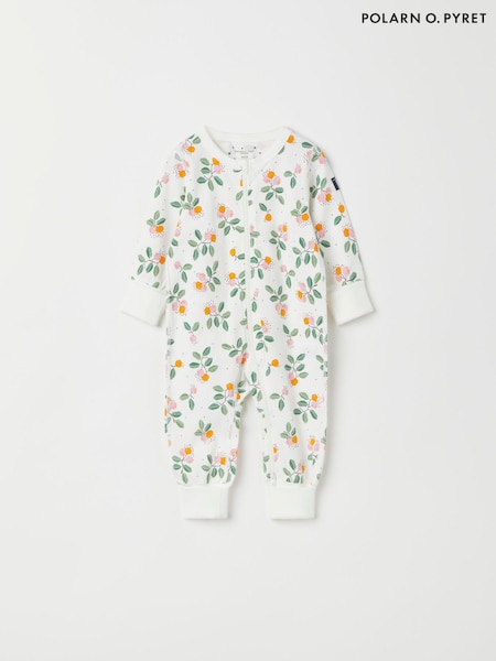 Polarn O. Pyret White Organic Cotton Car Print Sleepsuit (E90127) | AED98