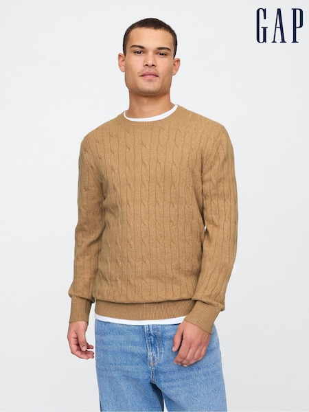 Beige - Gap CashSoft Cable Knit Pyöreä kaula-aukko Neulepusero (E90140) | €63