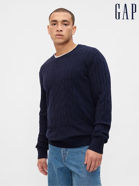 Laivasto Sininen - Gap CashSoft Cable Knit Pyöreä kaula-aukko Neulepusero (E90142) | €63