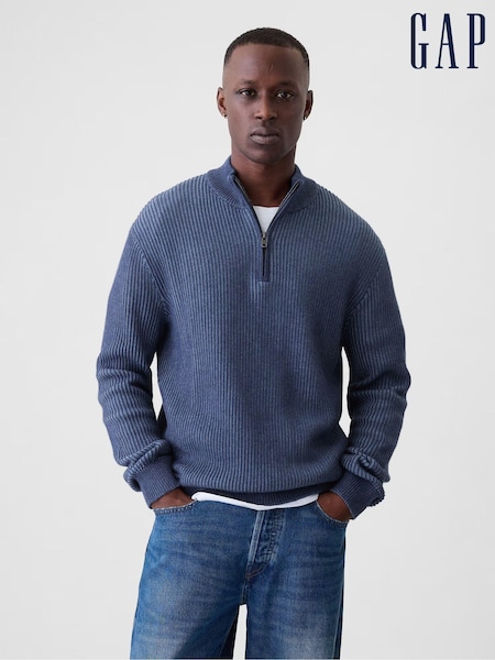 Gap Blue Cotton Knit Quarter-Zip Jumper (E90173) | €31