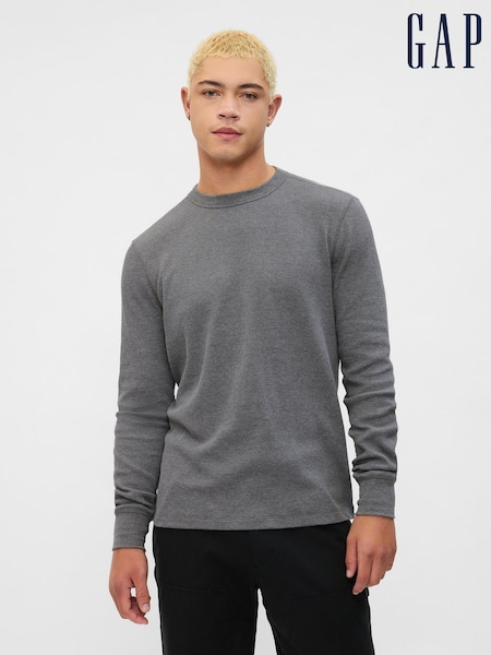 Gap Grey Textured Waffle Knit Long Sleeve Crew Neck T-Shirt (E90180) | €21