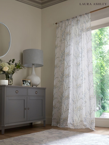Laura Ashley Pussy Willow Voile Slot Top Sheer Panel Pencil Pleat Curtain (E90196) | €24 - €32
