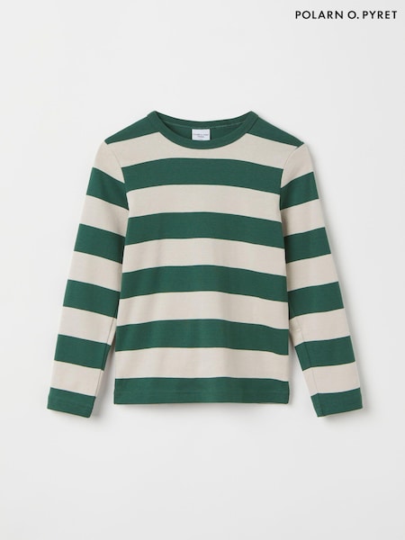 Polarn O. Pyret Green Organic Cotton Block Stripe Top (E90197) | AED89