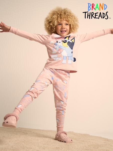 Brand Threads Pink Girls 100% Cotton Bluey Pyjamas Set (E90250) | €23
