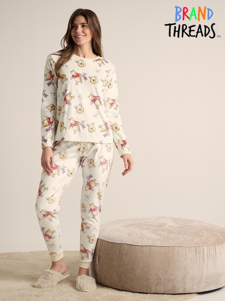 Brand Threads White Disney Winnie The Pooh Ladies Divine Fleece Pyjamas Set (E90264) | €40
