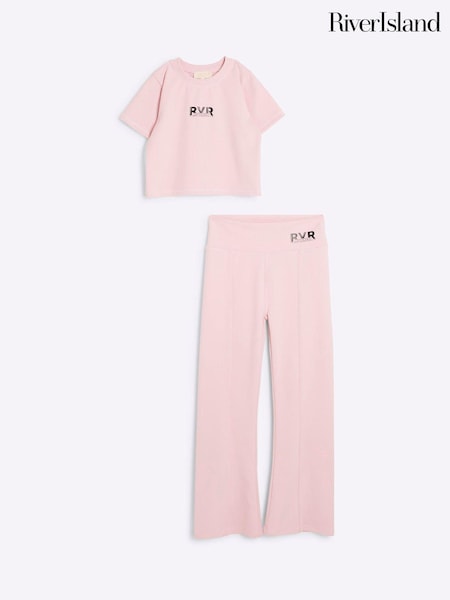 وردي - طقم رياضي من بنطلون وبلوزة قصيرة قطن 100% عملية للبنات من River Island (E90270) | ‏64 د.إ.‏