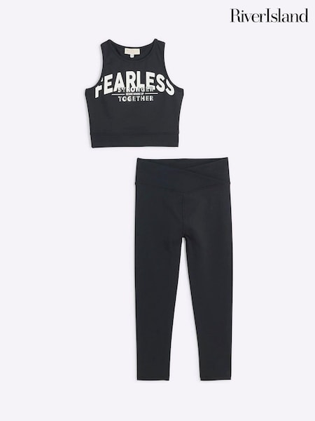 River Island Black Girls Active 100% Cotton Crop Top and Leggings Set (E90272) | €34
