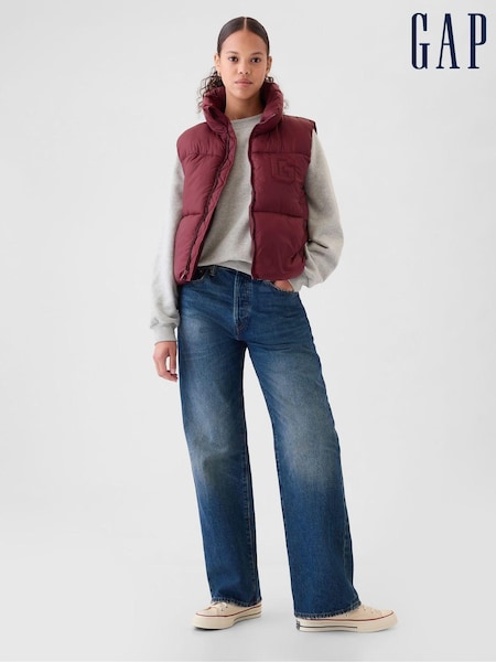 Бургундский - Gap Logo Cropped Puffer Gilet Jacket (E90554) | €106