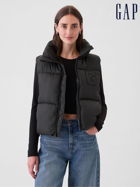 Gap Black Logo Cropped Puffer Gilet Jacket (E90556) | € 94