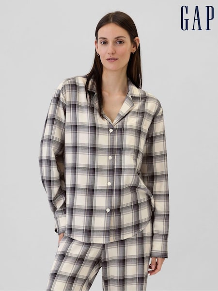 Gap Cream Matching Family Christmas Relaxed Flannel Pyjama Shirt (E90576) | €17